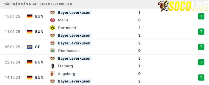 Phong độ gần đây Leverkusen