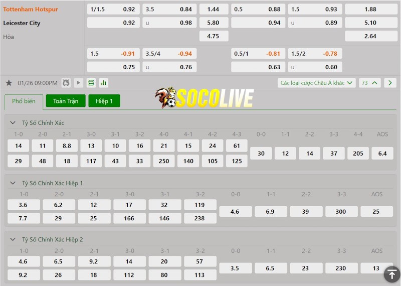 Soi kèo Tottenham vs Leicester 26/01/2025 – Tỷ lệ kèo