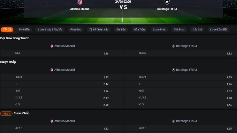 Atletico Madrid vs Botafogo