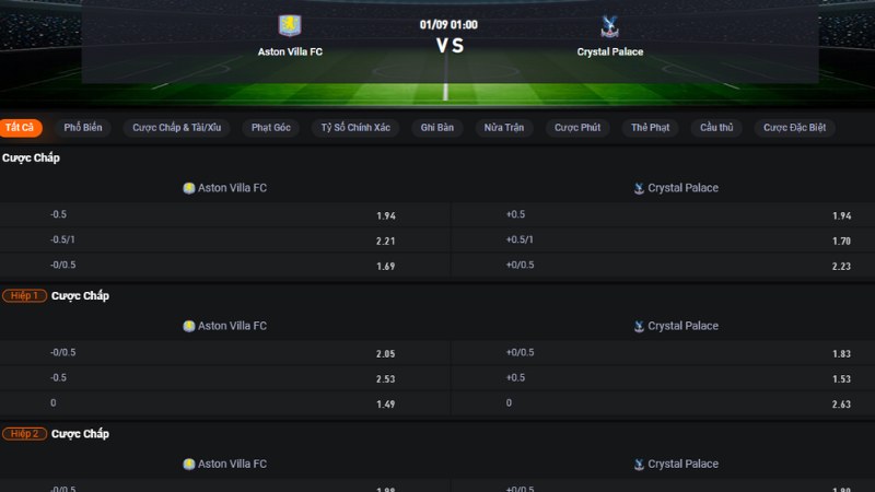 Aston Villa vs Crystal Palace